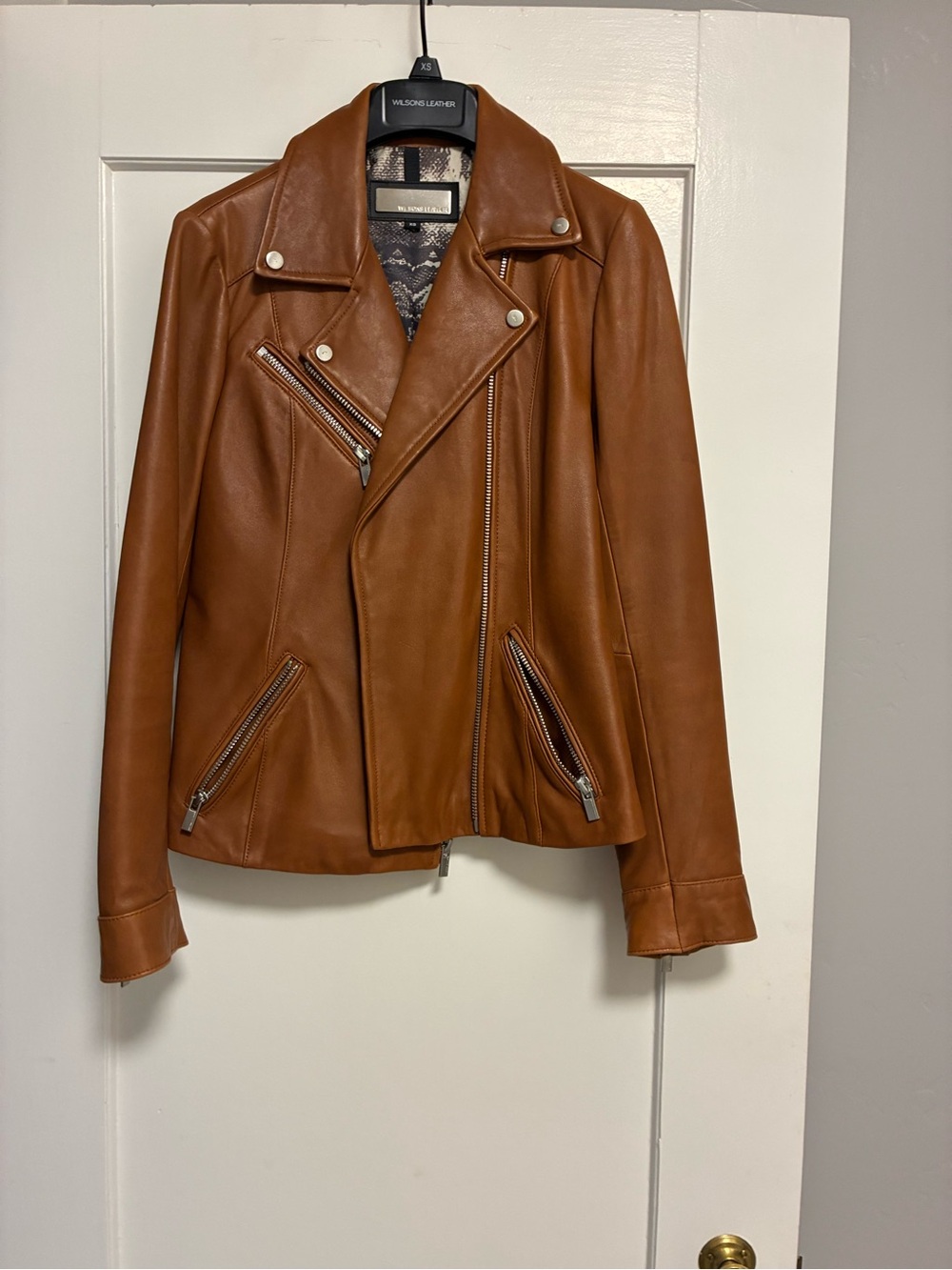 Wilsons Leather Cognac Brown Moto Jacket